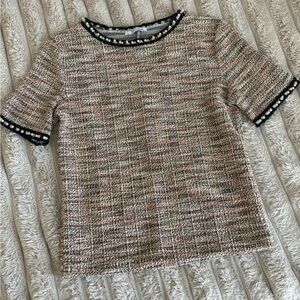 Zara Cream and Pink Women’s Cute/Fancy Top Size US S